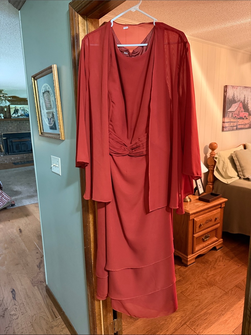 Elegant Burnt Orange Layered Dress with Sheer Jacket